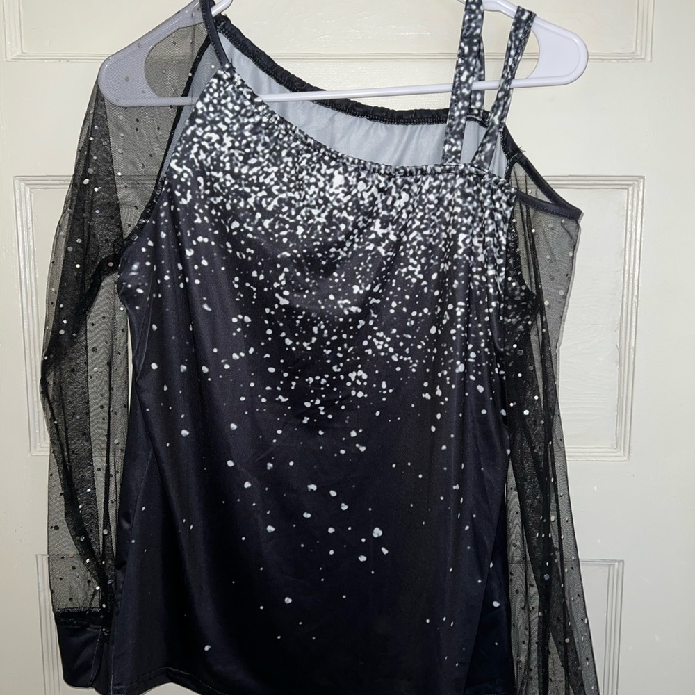 Black and White Speckled Cold-Shoulder Women's Top
